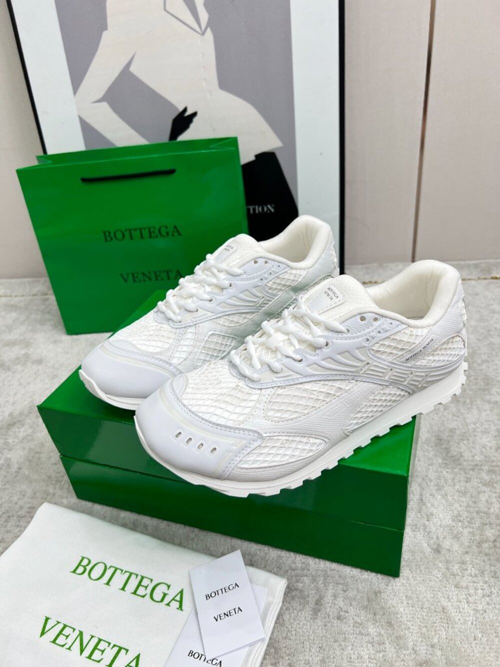 Bottega Veneta Full White Mesh Orbit Low Top Chunky Sneakers